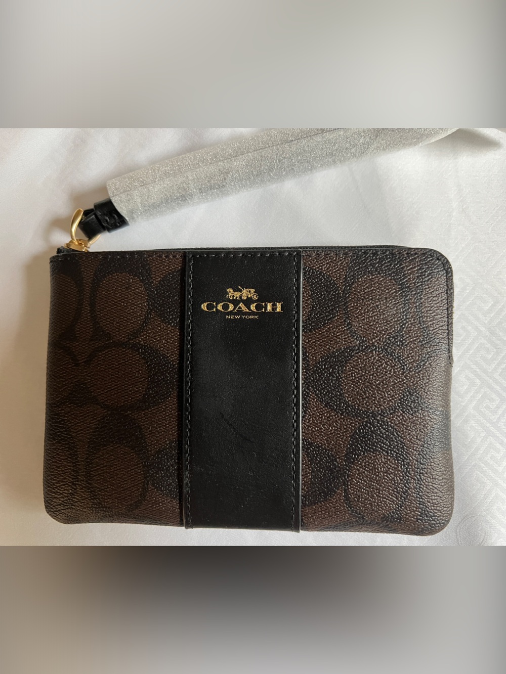 Coach Brown & Black Signature Zip Wrist Wallet